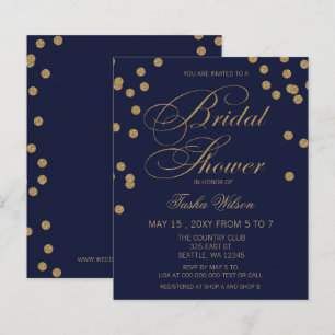 Papier Invitation de mariage pas chère Navy Gold Confetti