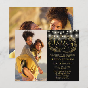 Papier Invitation de mariage photo 2 lumières Black Gold 