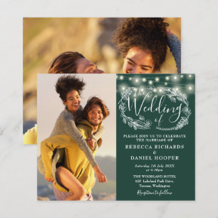 Papier Invitation de mariage photo 2 lumières émeraude Bu