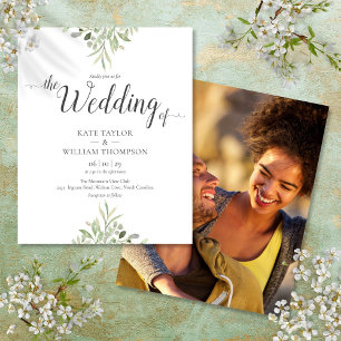 Papier Invitation de mariage photo avec script de verdure