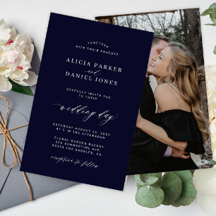 Papier Invitation de mariage photo blanc marine foncé bud
