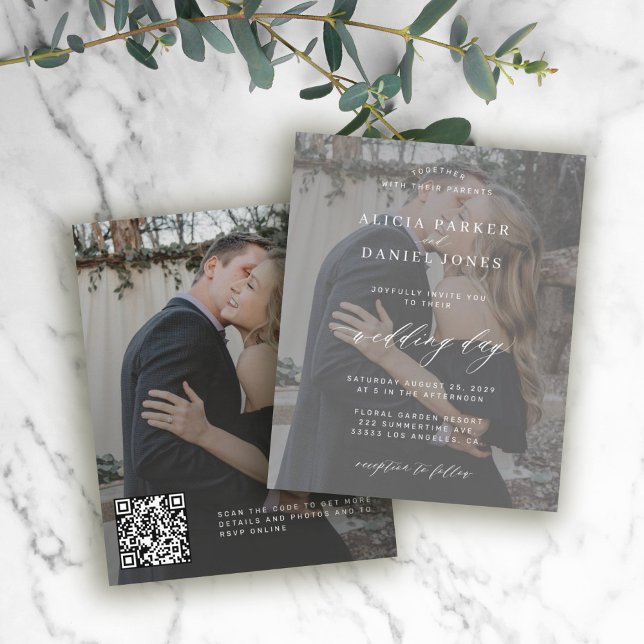 Papier Invitation de mariage photo moderne code QR budget (Créateur téléchargé)