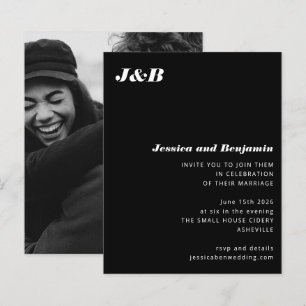 Papier Invitation de mariage photo noir Budget Monogramme