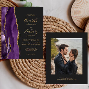 Papier Invitation de mariage photo sombre Agate or Violet