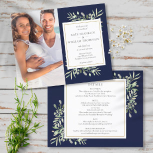 Papier Invitation de mariage photo tout-en-un bleu marine
