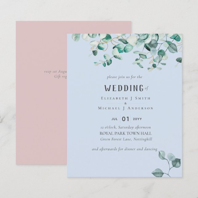 Papier Invitation de mariage pour le budget de l'Eucalypt (Devant / Derrière)