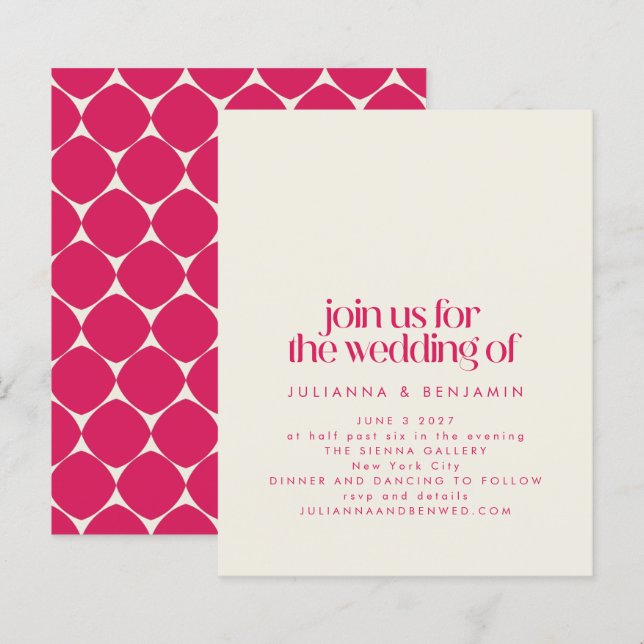 Papier Invitation de mariage rétro groovy années 70 rouge (Devant / Derrière)
