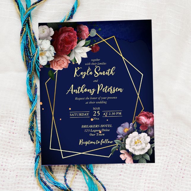 Papier Invitation de mariage rose bleu marine budget (Créateur téléchargé)