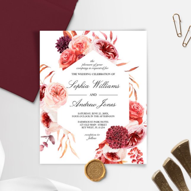 Papier Invitation de mariage Rose Marsala Bohème de luxe  (Créateur téléchargé)