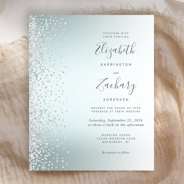 Papier Invitation de mariage Silver Confetti Aqua Ombre (Créateur téléchargé)