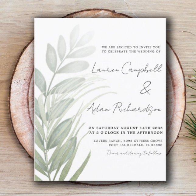 Papier Invitation de mariage simple feuillage vert bon ma (Créateur téléchargé)