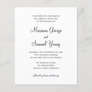 Papier Invitation de mariage simple noir et blanc à petit