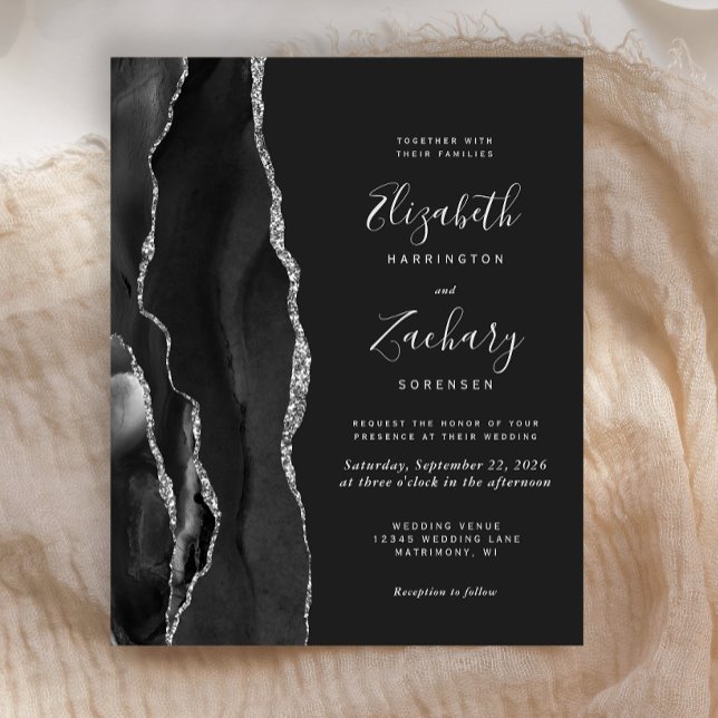 Papier Invitation de mariage sombre argent noir agate à b (Créateur téléchargé)
