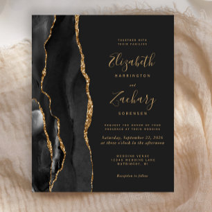 Papier Invitation de mariage sombre en agate noir or budg