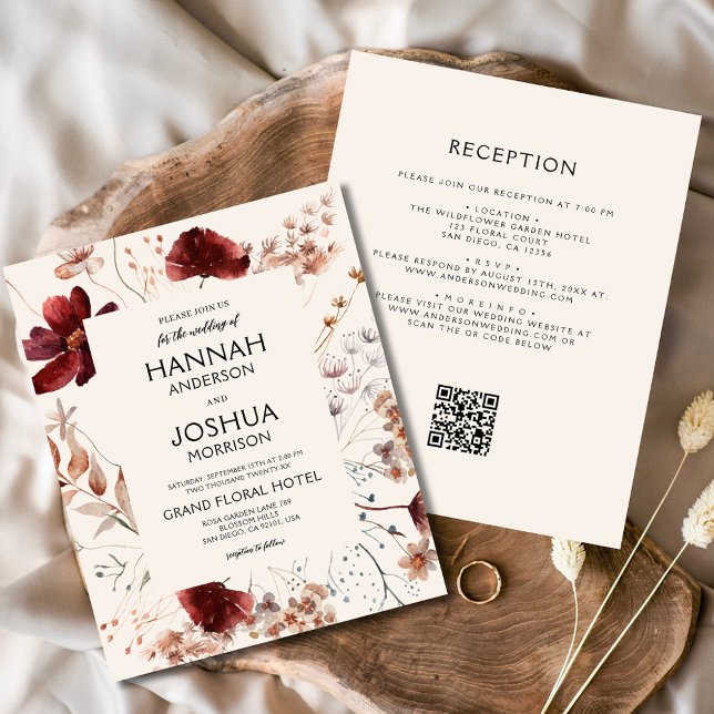 Papier Invitation de mariage tout-en-un à fleurs sauvages (Créateur téléchargé)