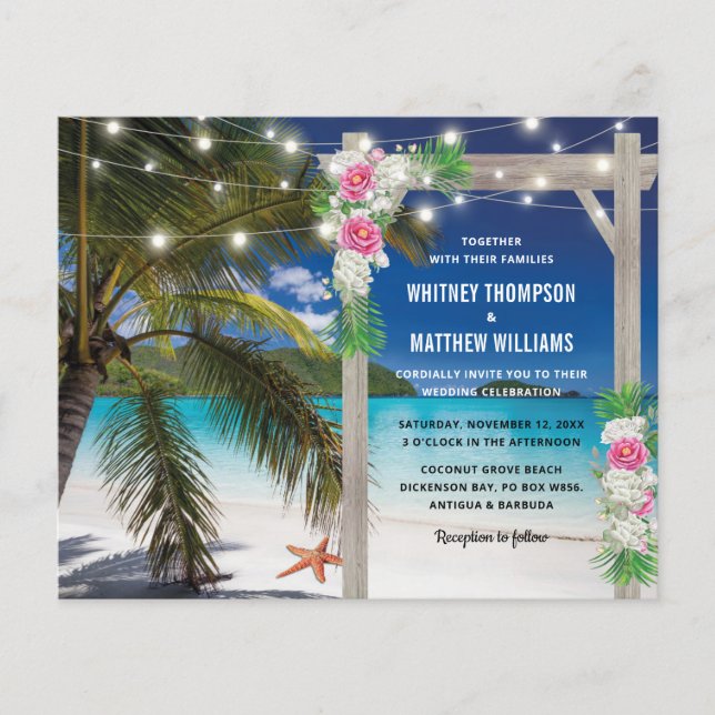 Papier Invitation de mariage tropical plage pas cher (Devant)