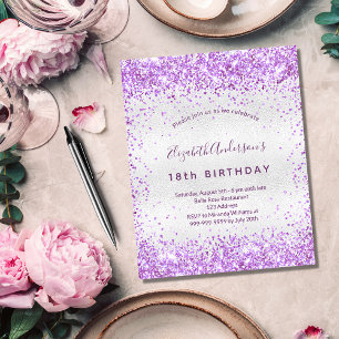 Papier Invitation de parties scintillant argent violet d'