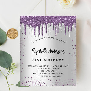 Papier Invitation de parties scintillant argent violet d'
