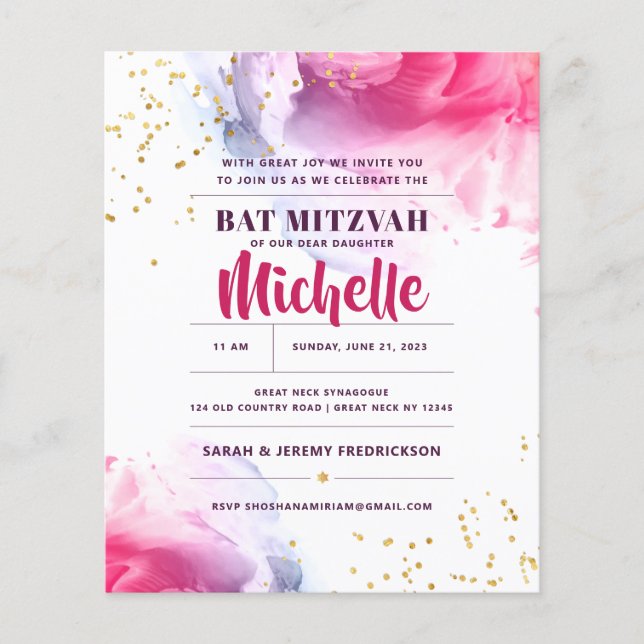 Papier Invitation de Parties scintillant d'aquarelle du b (Devant)
