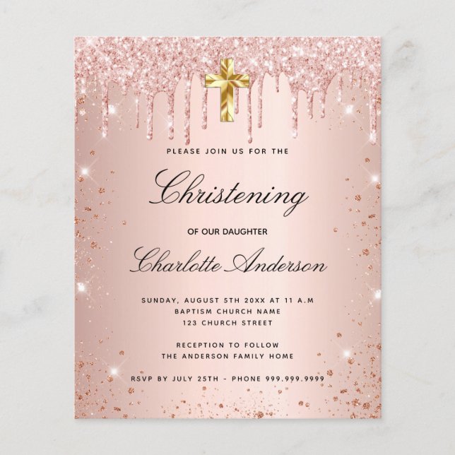 Papier Invitation de parties scintillant de rose de brous (Devant)