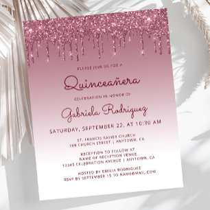 Papier Invitation de Quinceañera à paillettes bordeaux Bu