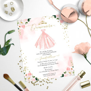 Papier Invitation de Quinceanera à petit budget Robe flor