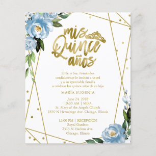 Papier Invitation de Quinceanera de budget Fleur bleu esp