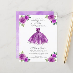 Papier Invitation de Quinceanera de budget robe violette 