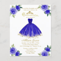 Invitation de Quinceañera Économique Bilingue Bleu