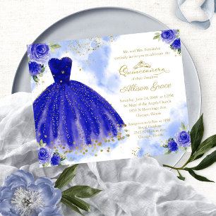 Papier Invitation de Quinceañera Économique Bilingue Bleu
