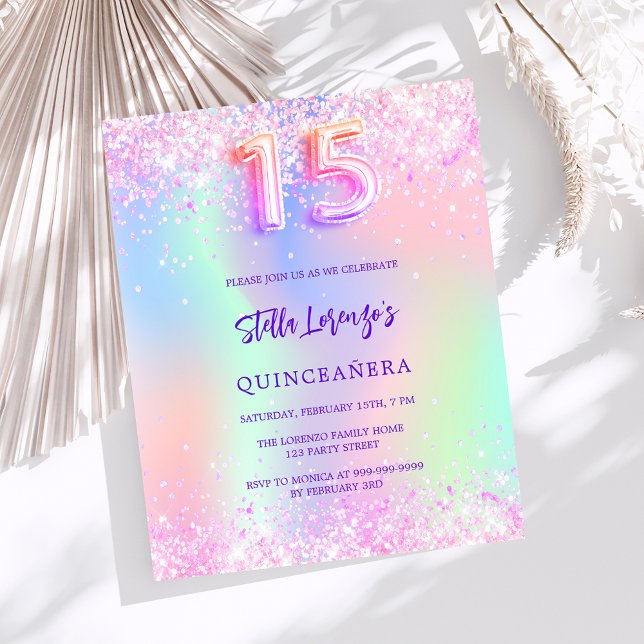 Papier Invitation de Quinceanera rose holographique à pet (Créateur téléchargé)