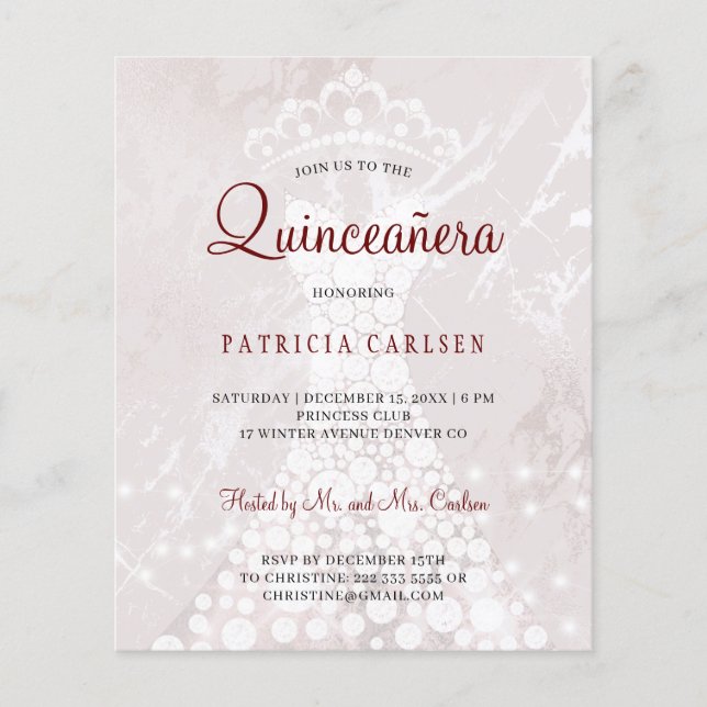 Papier Invitation de quinceanera rose or moderne budget (Devant)