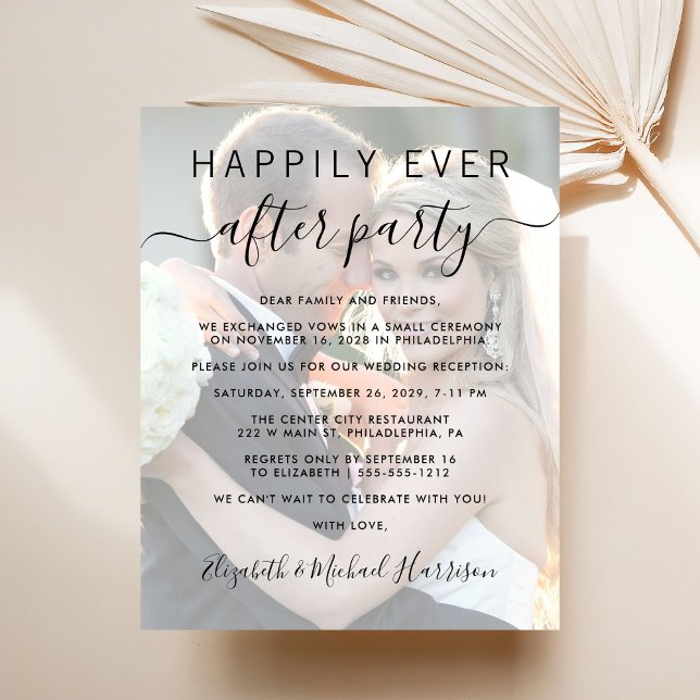 Papier Invitation de réception de mariage photo pour une  (A stylish photo overlay invitation for a reception to celebrate your elopement or private wedding)