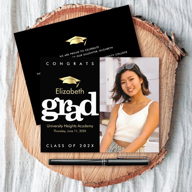 Papier Invitation de remise de diplôme à capuchon noir or (Créateur téléchargé)