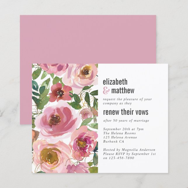 Papier Invitation de renouvellement de vow floral rose bu (Devant / Derrière)