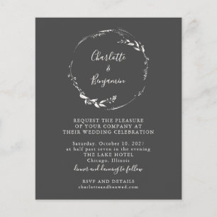 Papier Invitation de script de couronne de fleurs noire B