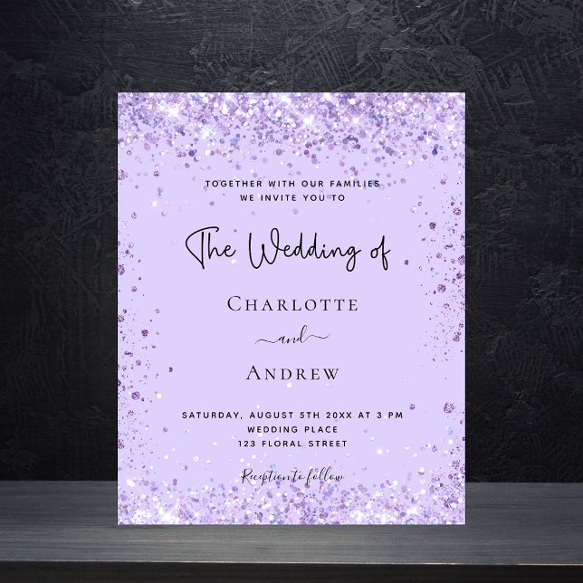 Papier Invitation de script de parties scintillant violet (Créateur téléchargé)