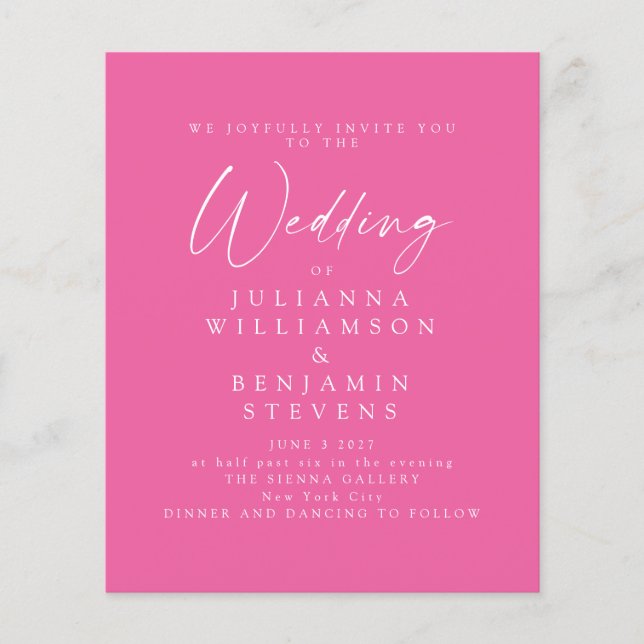 Papier Invitation de script minimaliste rose chaud budget (Devant)