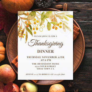 Papier Invitation de Thanksgiving Budget Watercolor