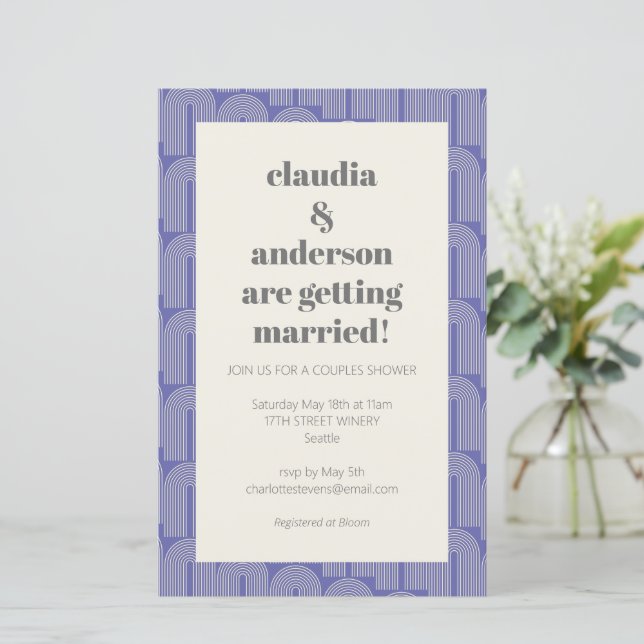 Papier Invitation de Wedding shower violet de ligne d'arc (Debout devant)