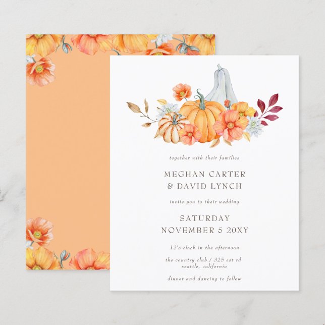 Papier Invitation des Mariages de automne Citrouilles du  (Devant / Derrière)