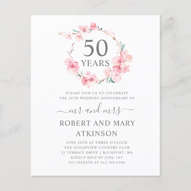 Papier Invitation du 50e anniversaire Budget Pink Cherry  (Devant)
