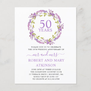 Papier Invitation du 50e anniversaire du violet budgétair
