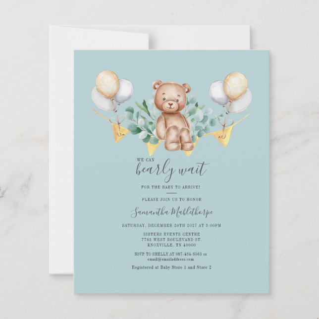 Papier Invitation du Baby shower botanique Eucalyptus Bud (Devant)