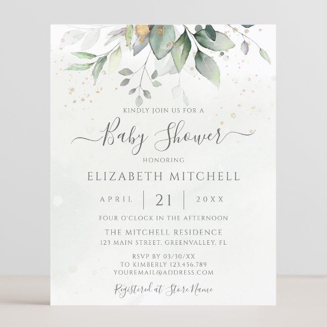 Papier Invitation du Baby shower botanique Eucalyptus Bud (Créateur téléchargé)
