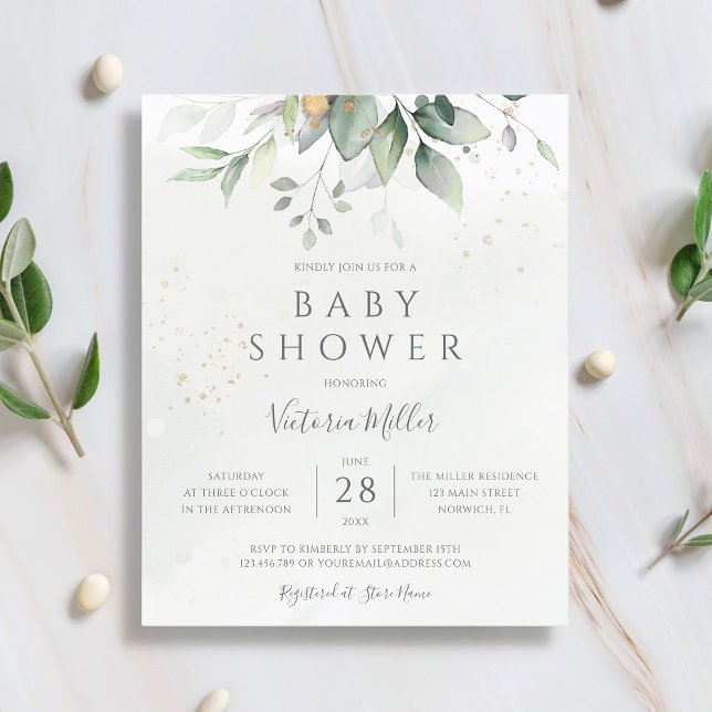 Papier Invitation du Baby shower botanique Eucalyptus Bud (Créateur téléchargé)