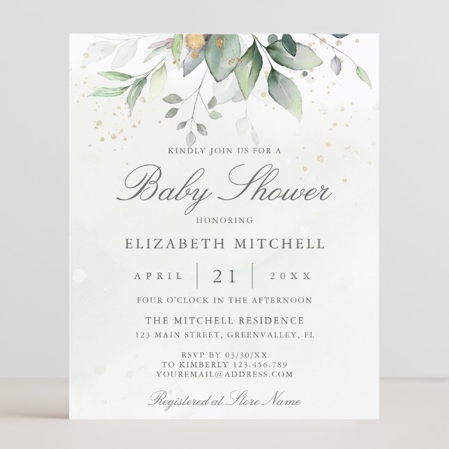 Papier Invitation du Baby shower botanique Eucalyptus Bud (Créateur téléchargé)