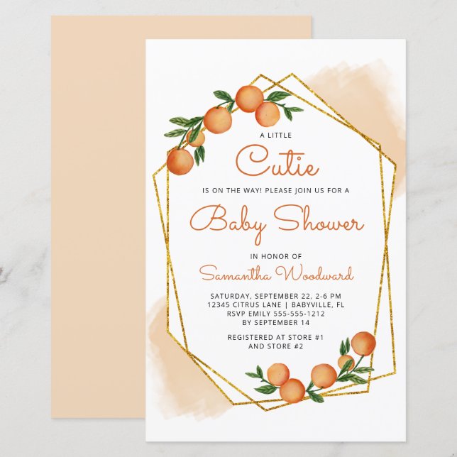 Papier Invitation du Baby shower Budget Orange Little Cut (Devant / Derrière)