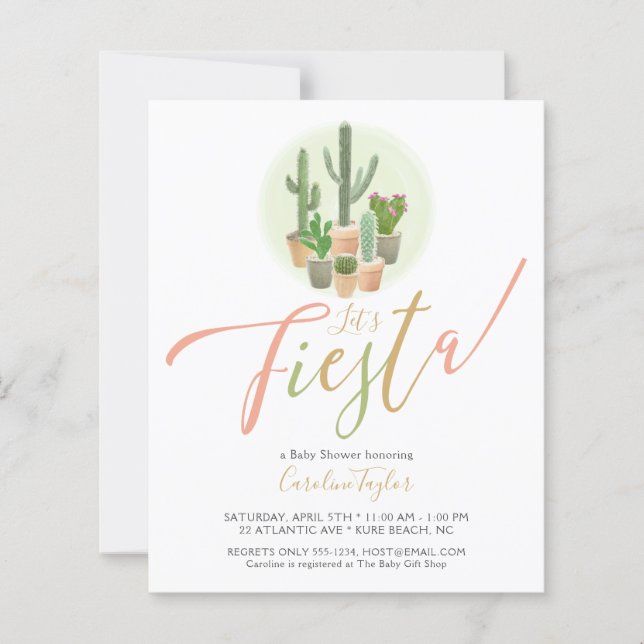 Papier Invitation du Baby shower budgétaire Fiesta Cactus (Devant)