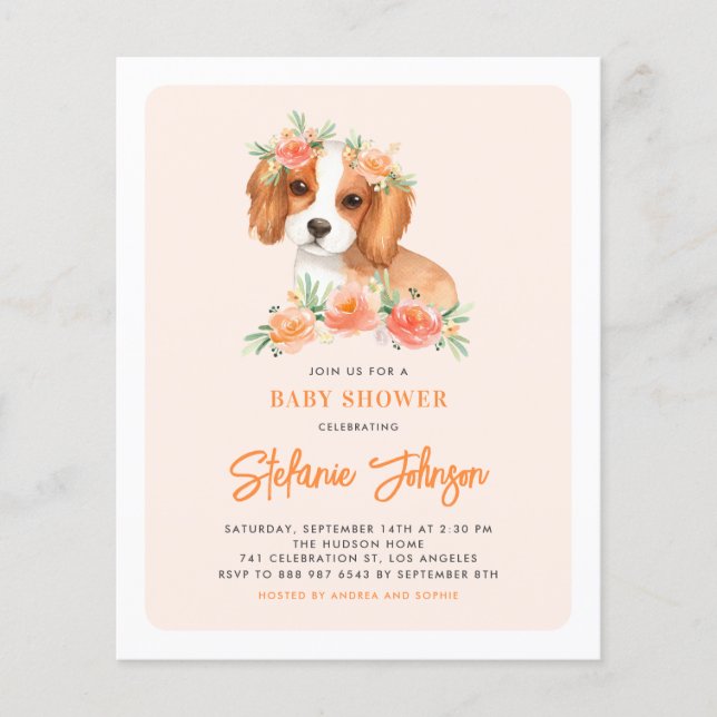 Papier Invitation du Baby shower Cavalier King Charles Pe (Devant)